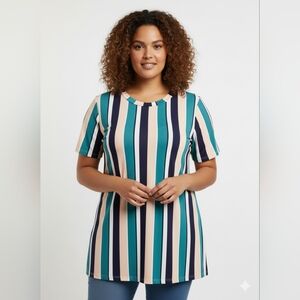 Piphany Women's NWT Multi-Colored Striped Crewneck Short Sleeve T-Shirt Sz Large